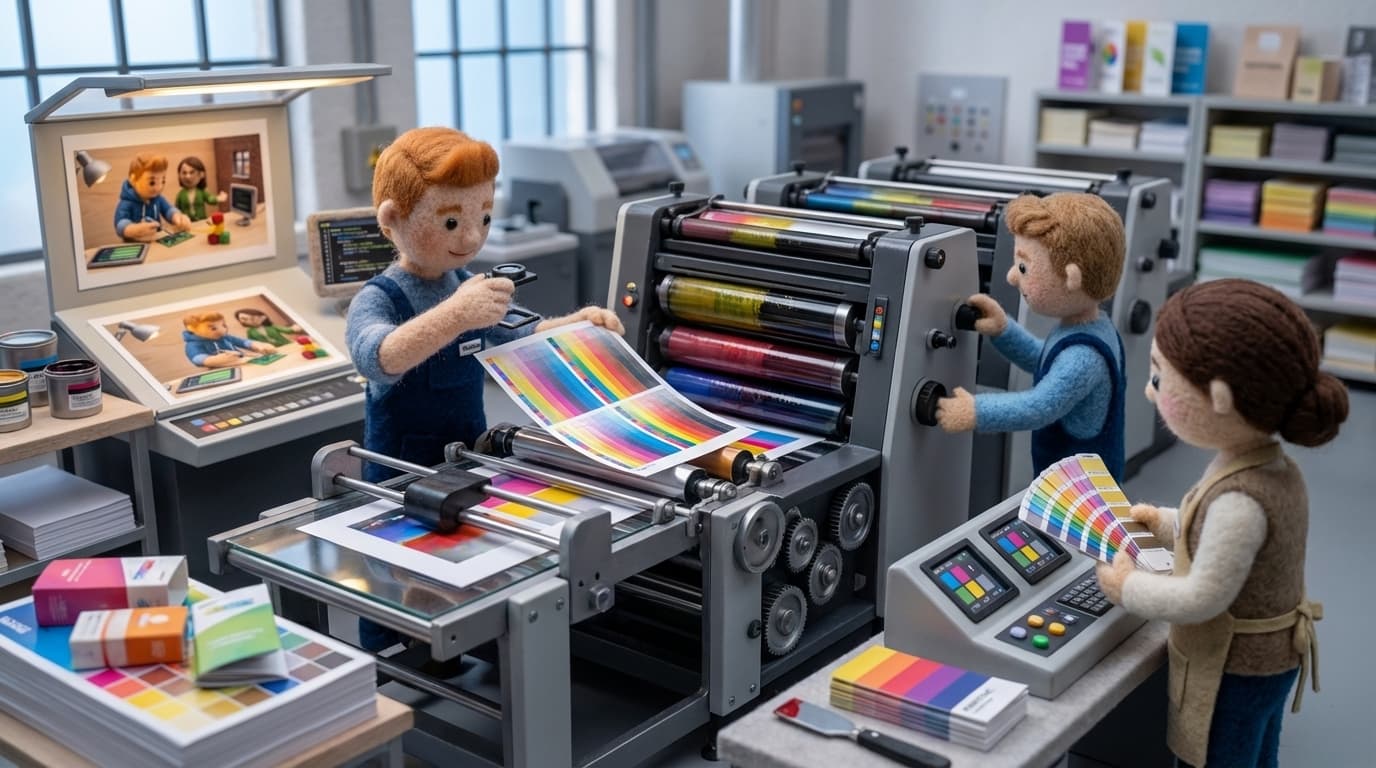Print team reviewing colour proofs for a publication